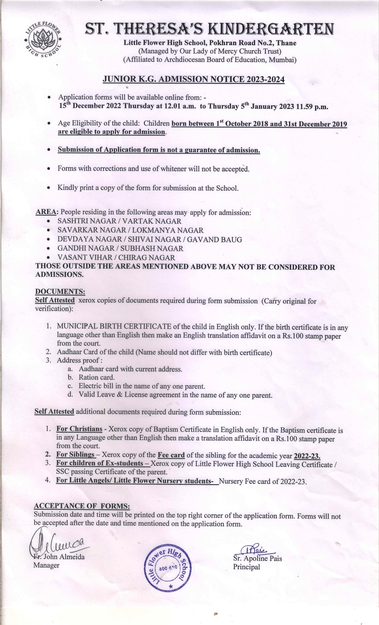 application letter for jr kg admission